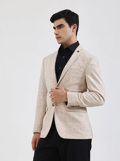 Beige Solid Regular Fit Blazer | JB Studio