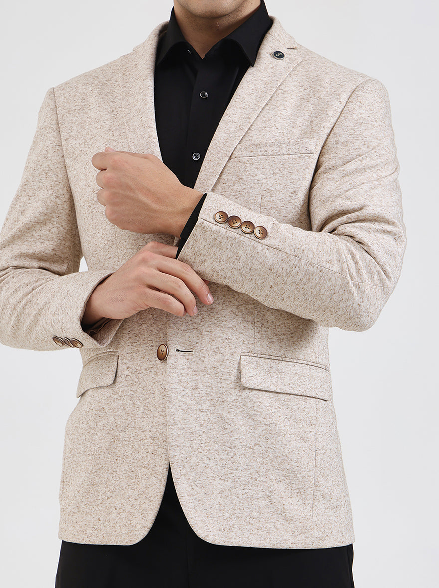 Beige Solid Regular Fit Blazer | JB Studio