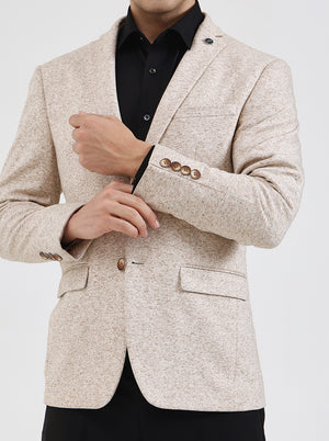 Beige Solid Regular Fit Blazer | JB Studio