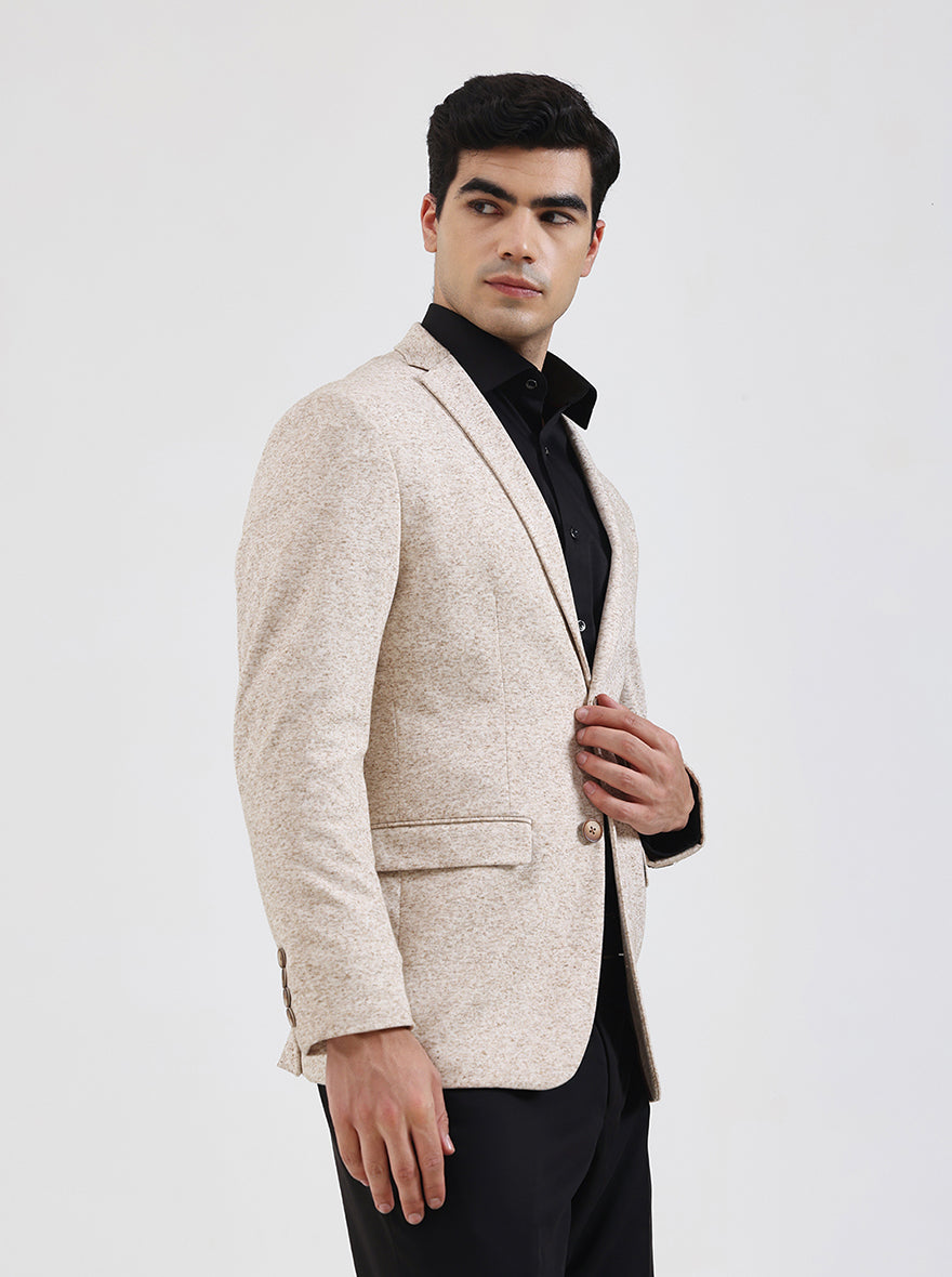 Beige Solid Regular Fit Blazer | JB Studio