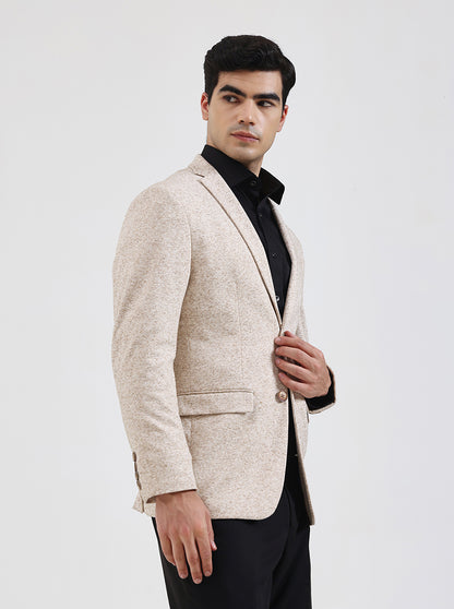Beige Solid Regular Fit Blazer | JB Studio