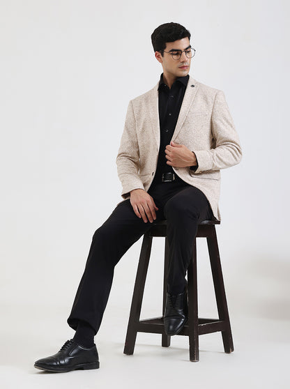 Beige Solid Regular Fit Blazer | JB Studio