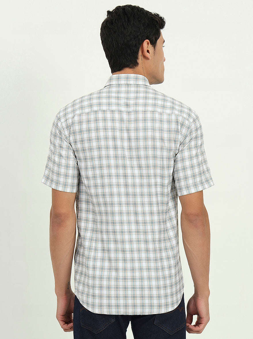Grey & Green Checked Slim Fit Semi Casual Shirt | Greenfibre
