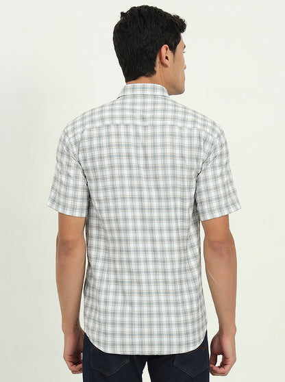 Grey & Green Checked Slim Fit Semi Casual Shirt | Greenfibre