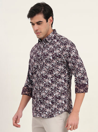 Wine Printed Slim Fit Casual Shirt | Greenfibre