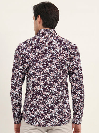 Wine Printed Slim Fit Casual Shirt | Greenfibre
