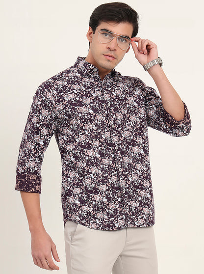 Wine Printed Slim Fit Casual Shirt | Greenfibre