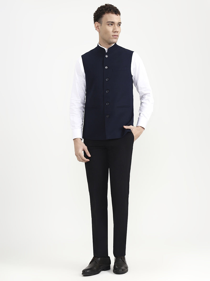 Navy Blue Solid  Modi Jacket | JadeBlue