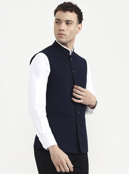 Navy Blue Solid  Modi Jacket | JadeBlue
