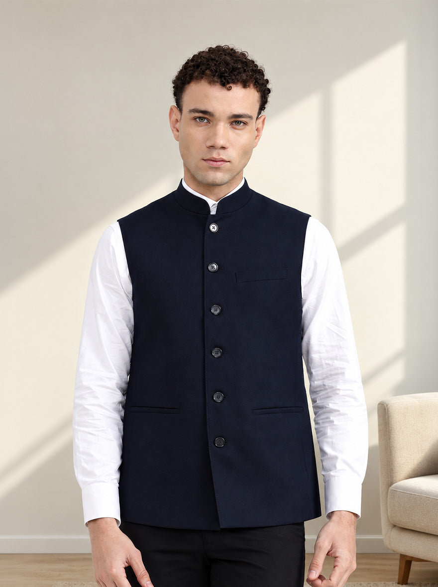 Navy Blue Solid  Modi Jacket | JadeBlue