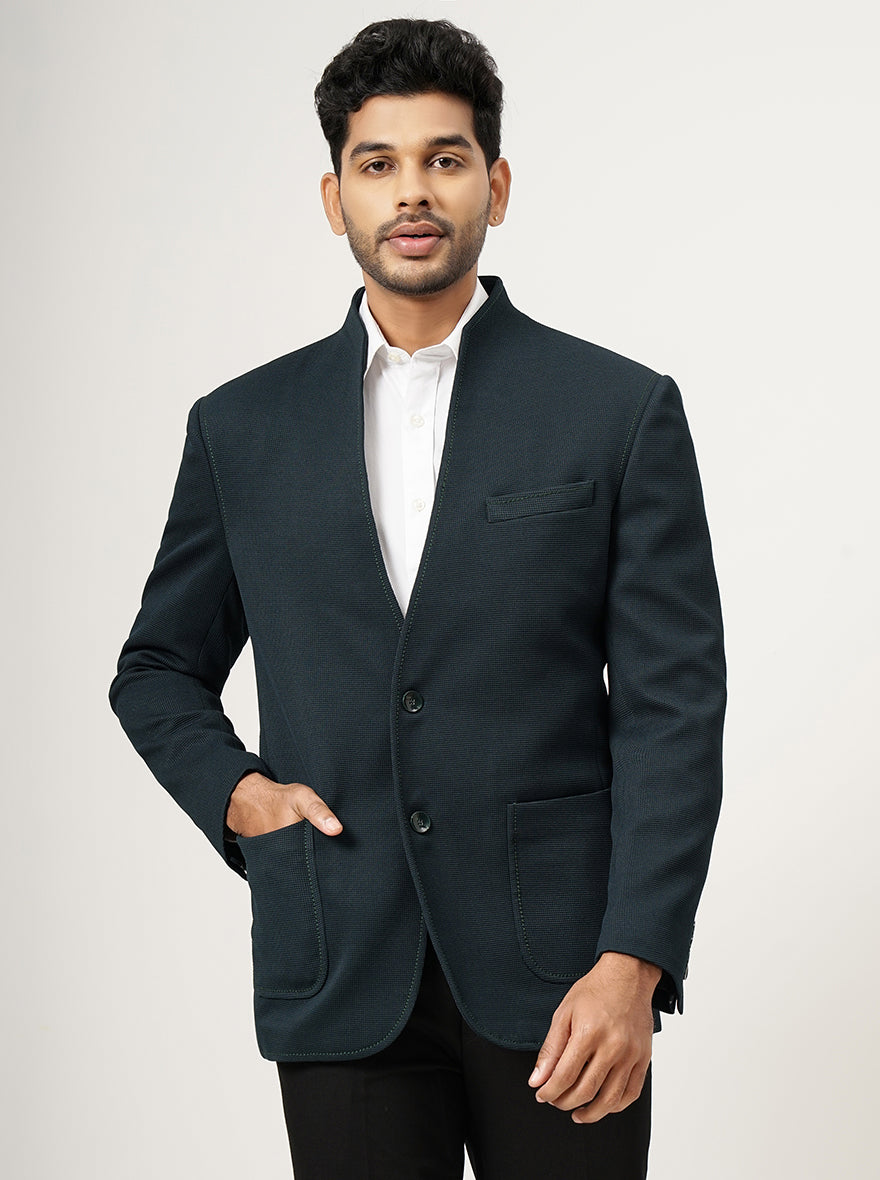 Green Solid Slim Fit Blazer | JB Studio
