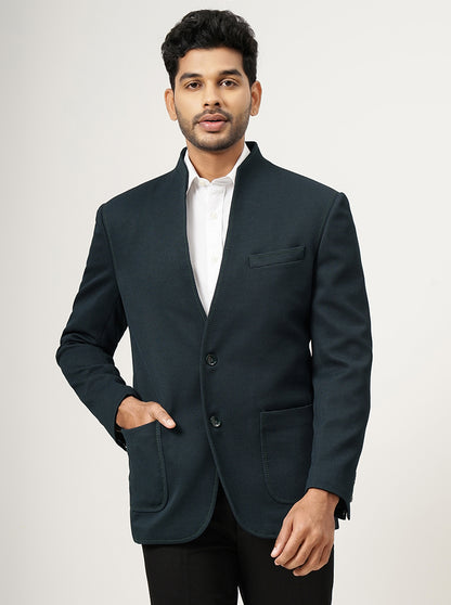 Green Solid Slim Fit Blazer | JB Studio
