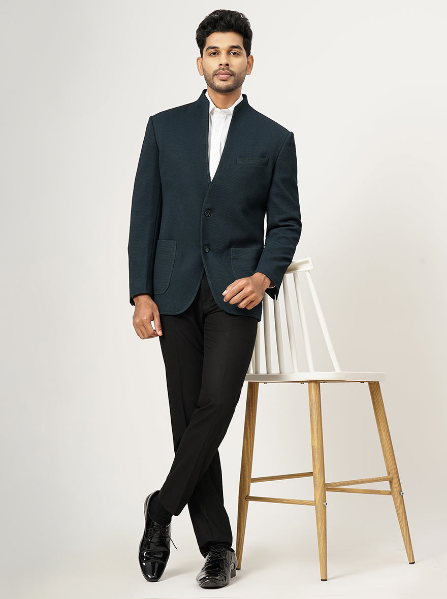 Green Solid Slim Fit Blazer | JB Studio