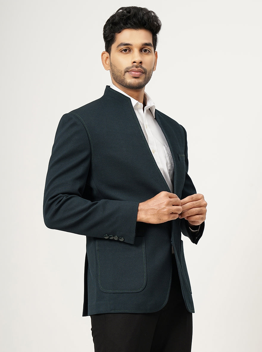 Green Solid Slim Fit Blazer | JB Studio