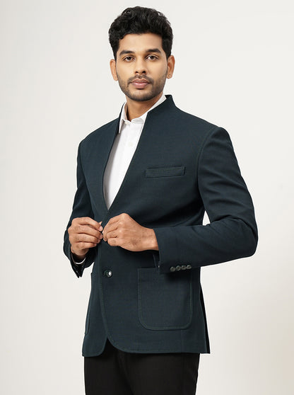 Green Solid Slim Fit Blazer | JB Studio