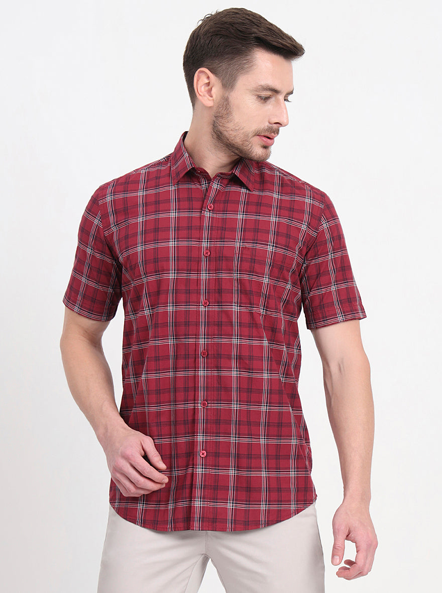 Maroon Checked Regular Fit Semi Casual Shirt | JadeBlue