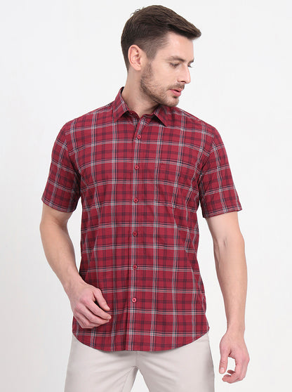 Maroon Checked Regular Fit Semi Casual Shirt | JadeBlue