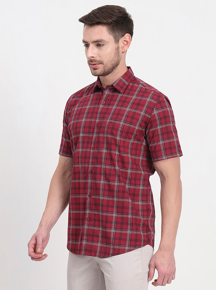 Maroon Checked Regular Fit Semi Casual Shirt | JadeBlue