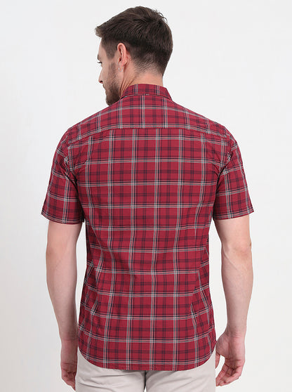 Maroon Checked Regular Fit Semi Casual Shirt | JadeBlue