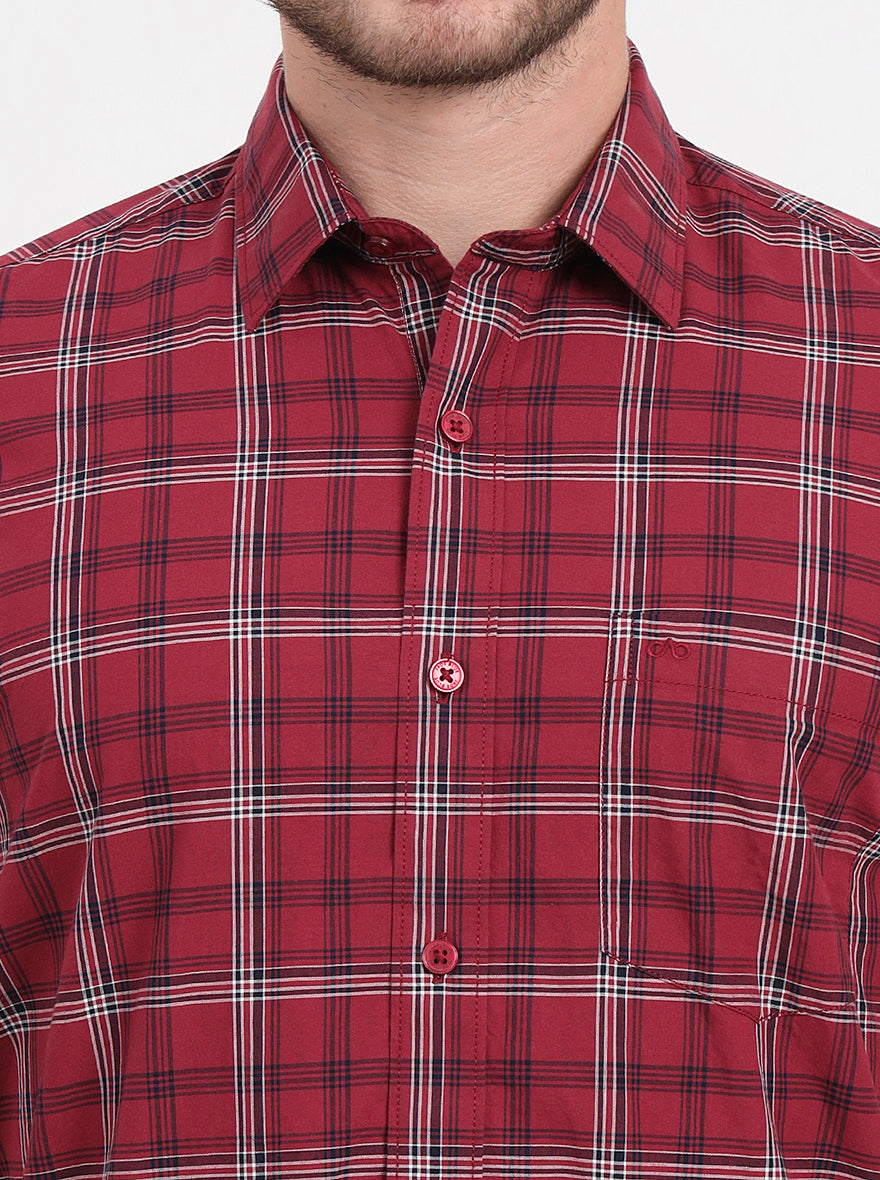 Maroon Checked Regular Fit Semi Casual Shirt | JadeBlue
