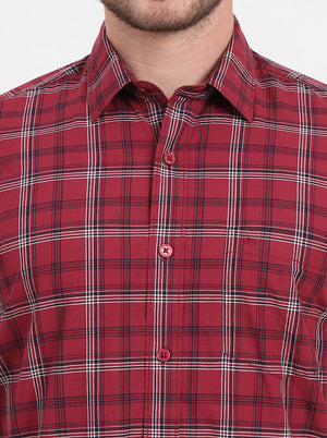 Maroon Checked Regular Fit Semi Casual Shirt | JadeBlue