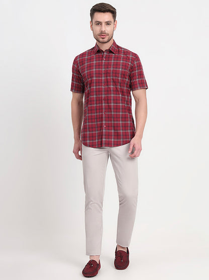 Maroon Checked Regular Fit Semi Casual Shirt | JadeBlue