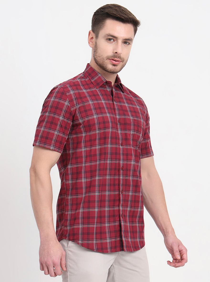 Maroon Checked Regular Fit Semi Casual Shirt | JadeBlue