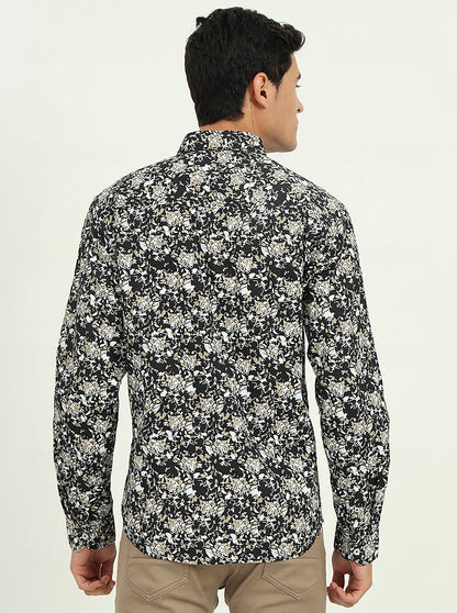 Dark Green Printed Slim Fit Casual Shirt | Greenfibre