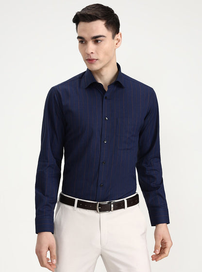 Blue Striped Slim Fit Formal Shirt | Metal
