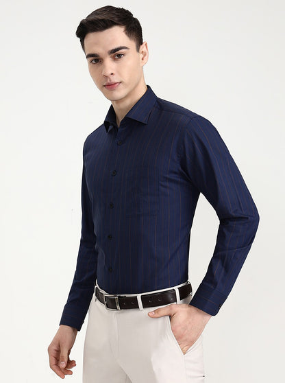 Blue Striped Slim Fit Formal Shirt | Metal