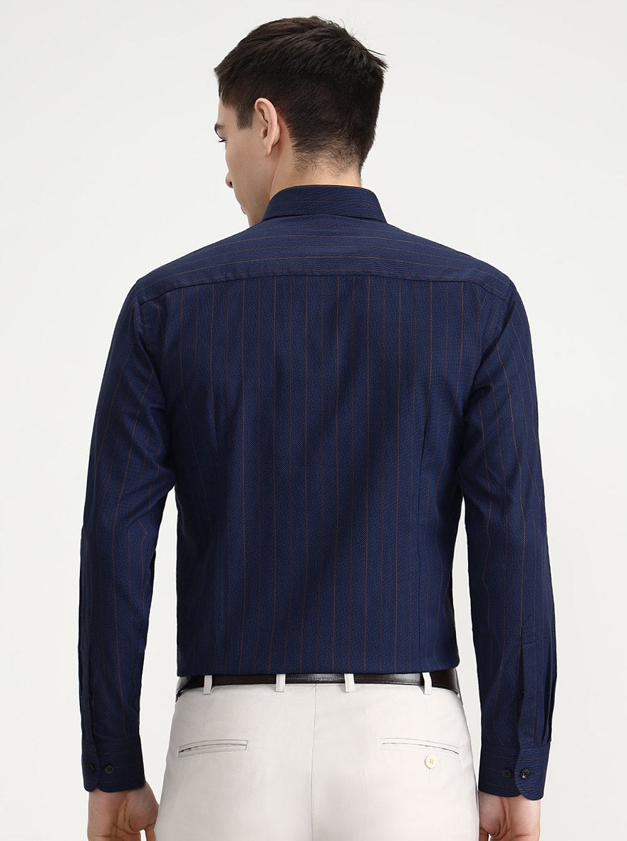 Blue Striped Slim Fit Formal Shirt | Metal