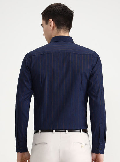 Blue Striped Slim Fit Formal Shirt | Metal