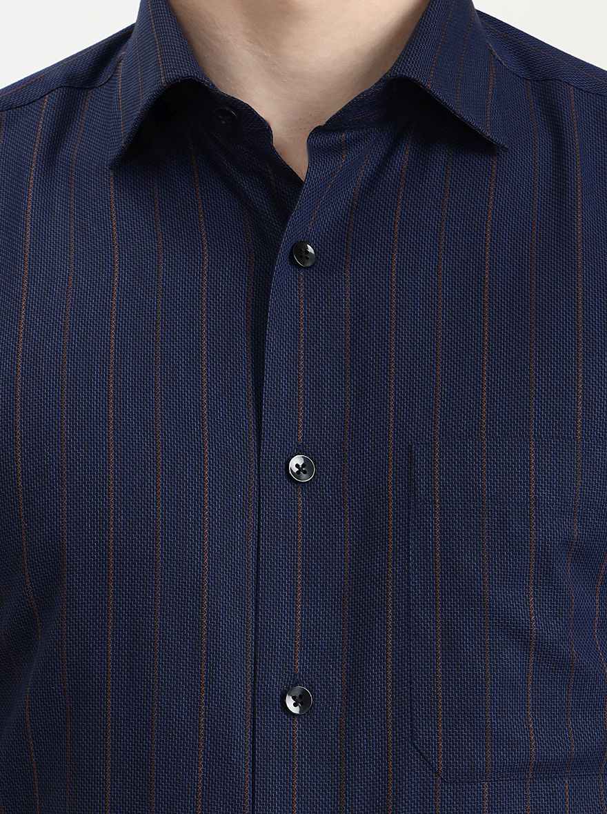 Blue Striped Slim Fit Formal Shirt | Metal