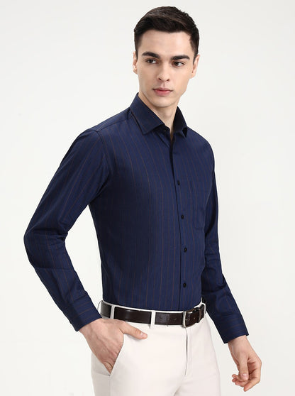 Blue Striped Slim Fit Formal Shirt | Metal