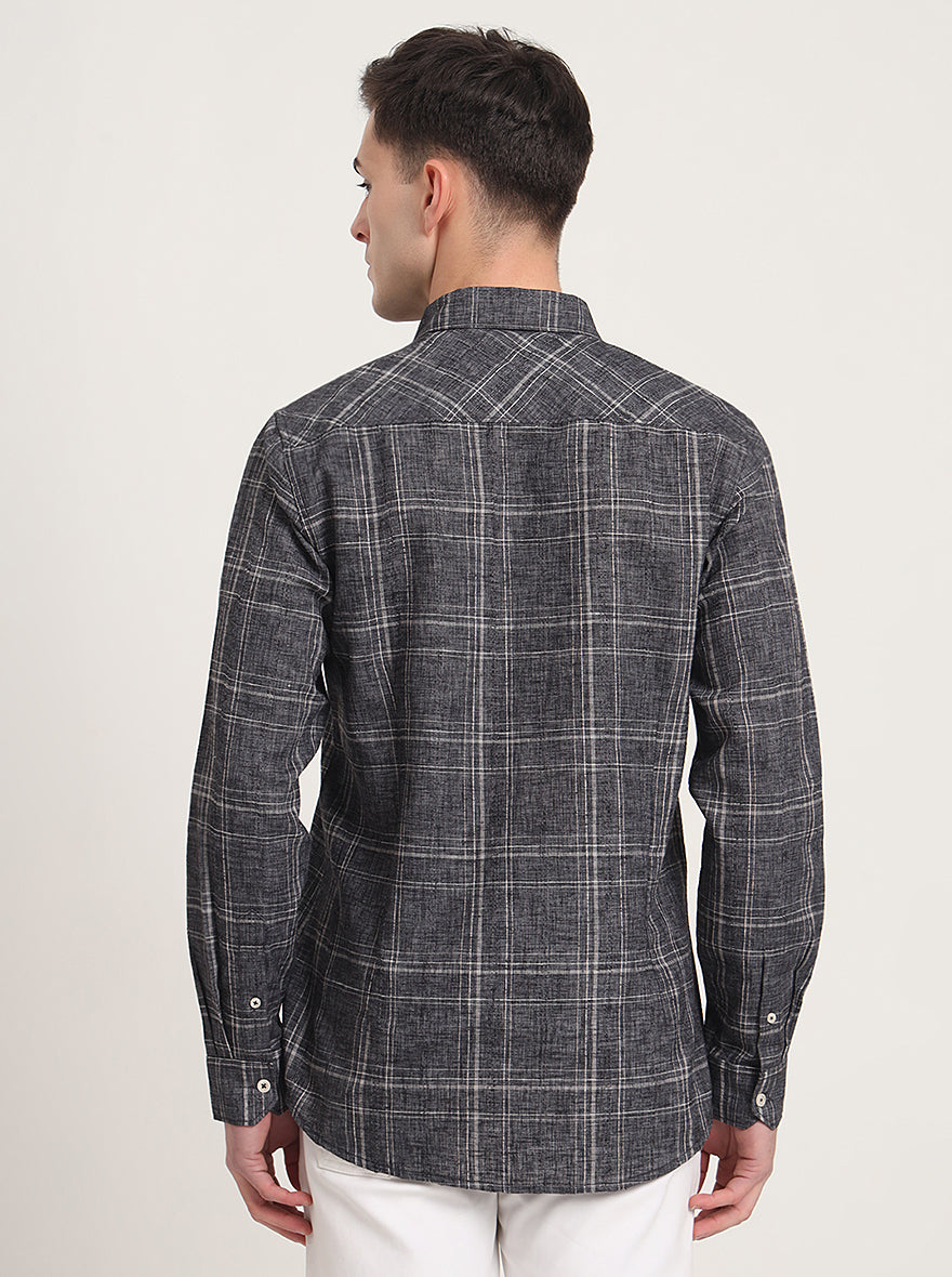 Grey Checked Slim Fit Casual Shirt | JadeBlue