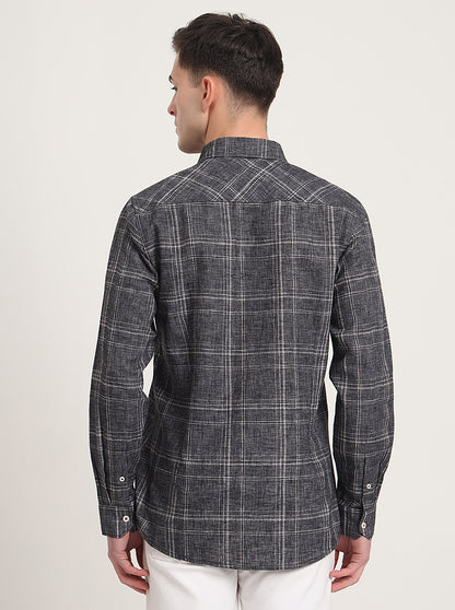 Grey Checked Slim Fit Casual Shirt | JadeBlue