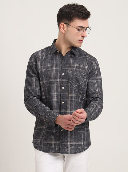 Grey Checked Slim Fit Casual Shirt | JadeBlue