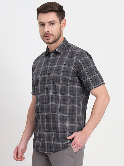 Grenish Green Checked Regular Fit Semi Casual Shirt | JadeBlue