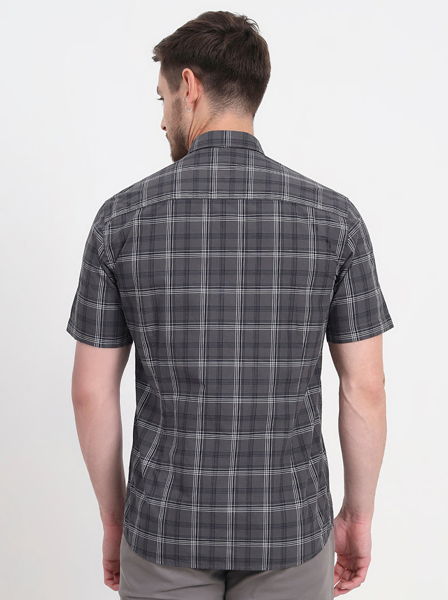 Grenish Green Checked Regular Fit Semi Casual Shirt | JadeBlue
