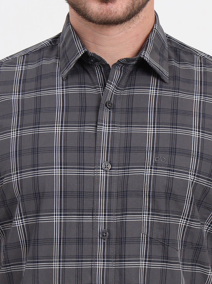 Grenish Green Checked Regular Fit Semi Casual Shirt | JadeBlue
