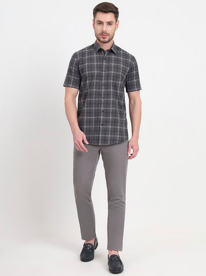 Grenish Green Checked Regular Fit Semi Casual Shirt | JadeBlue