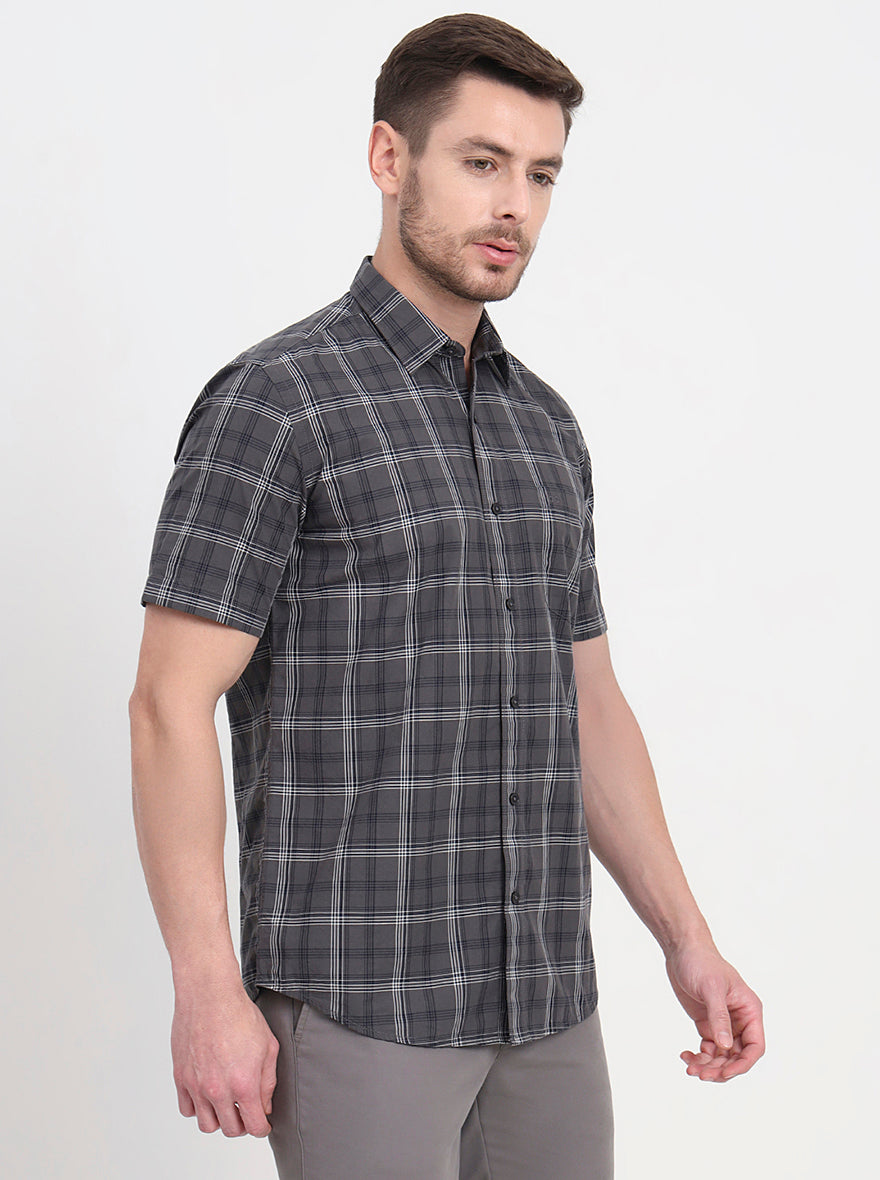 Grenish Green Checked Regular Fit Semi Casual Shirt | JadeBlue