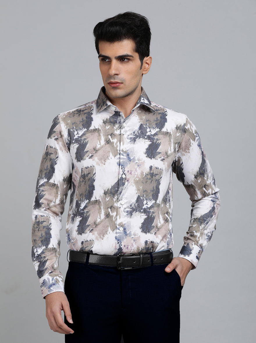 White Printed Slim Fit Party Wear Shirt | Wyre