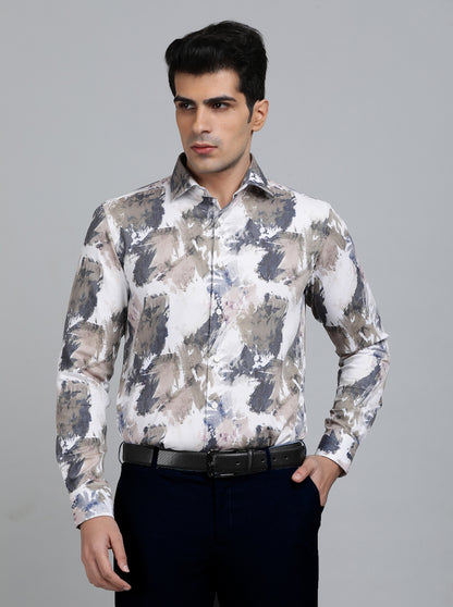 White Printed Slim Fit Party Wear Shirt | Wyre