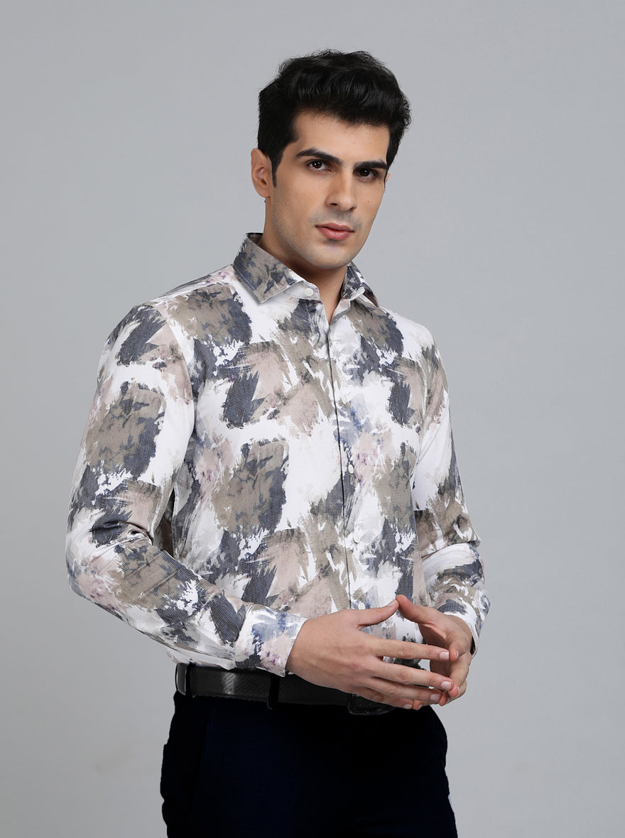 White Printed Slim Fit Party Wear Shirt | Wyre