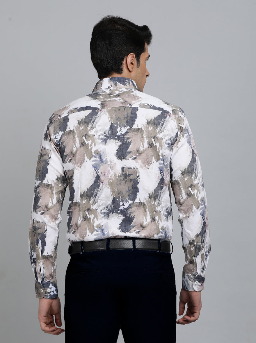 White Printed Slim Fit Party Wear Shirt | Wyre