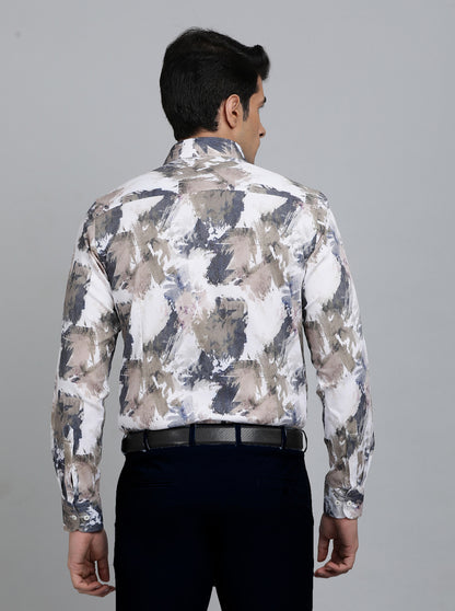 White Printed Slim Fit Party Wear Shirt | Wyre