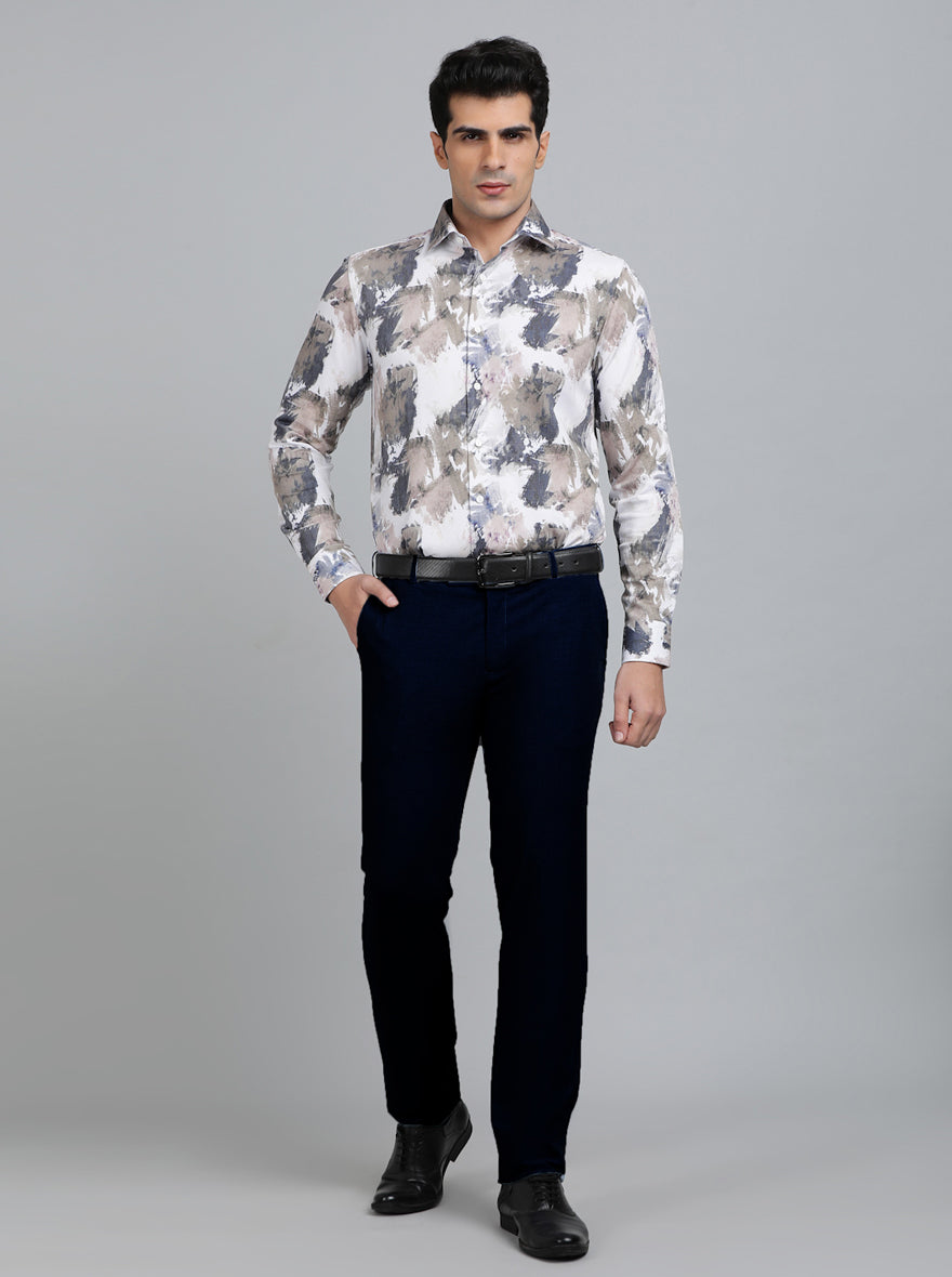 White Printed Slim Fit Party Wear Shirt | Wyre