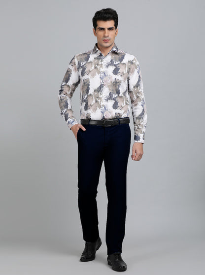 White Printed Slim Fit Party Wear Shirt | Wyre