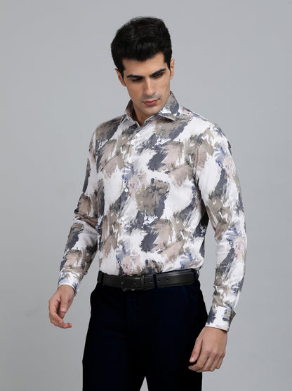 White Printed Slim Fit Party Wear Shirt | Wyre